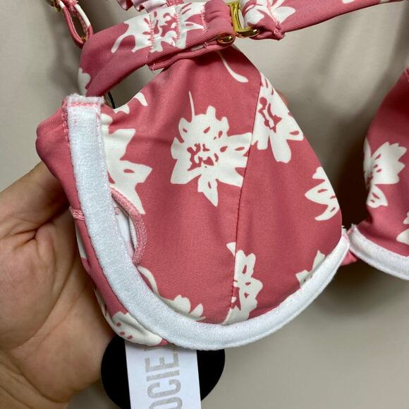 AMUSE SOCIETY Bikini Top Harlow Underwire Rose Pink White Floral Ruffle NEW S - Picture 11 of 13